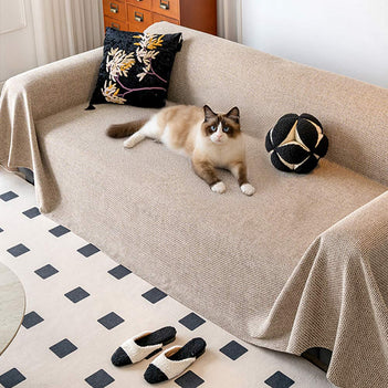 Breathable Woven Linen-Look Scratch-Resistant Throw Sofa Cover Sofa Throws