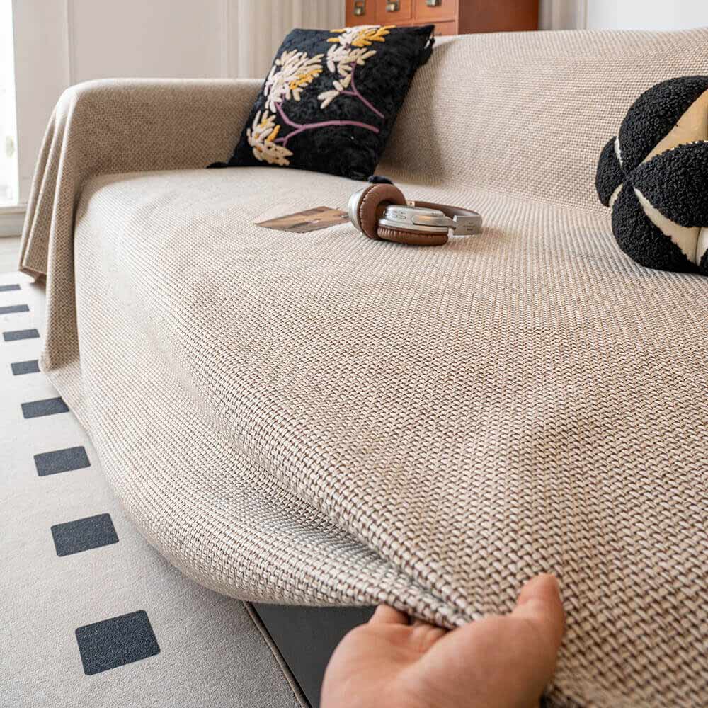 Breathable Woven Linen-Look Scratch-Resistant Throw Sofa Cover