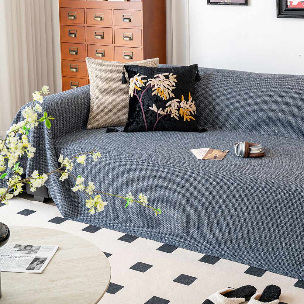 Breathable Woven Linen-Look Scratch-Resistant Throw Sofa Cover