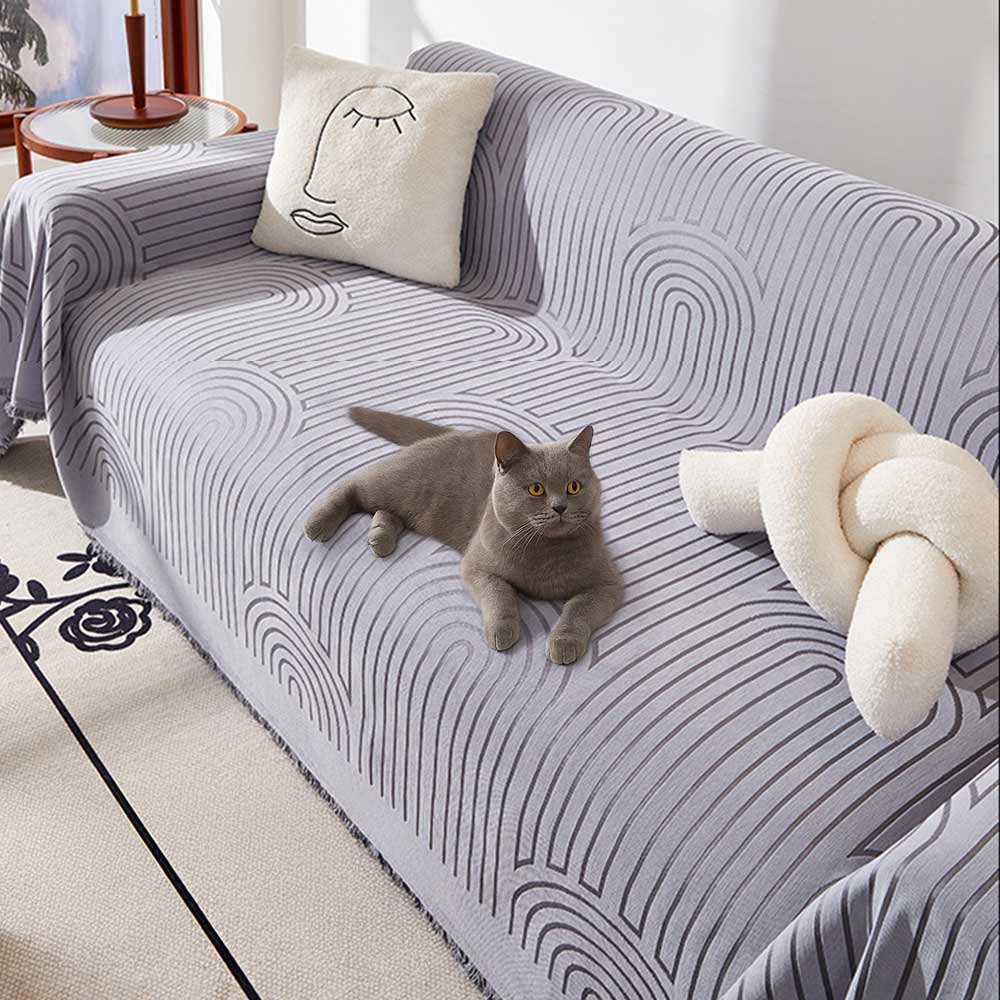 Minimalist Arch Motif Scratch-Resistant Chenille Throw Sofa Cover