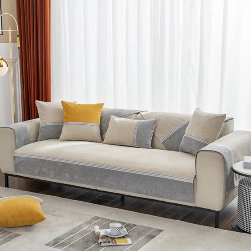 All Seasons Water-Resistant Colourblock Anti-Slip Sofa Cover for Pets and Kids