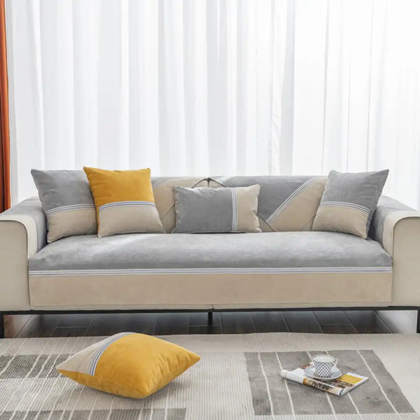 All Seasons Water-Resistant Colourblock Anti-Slip Sofa Cover for Pets and Kids