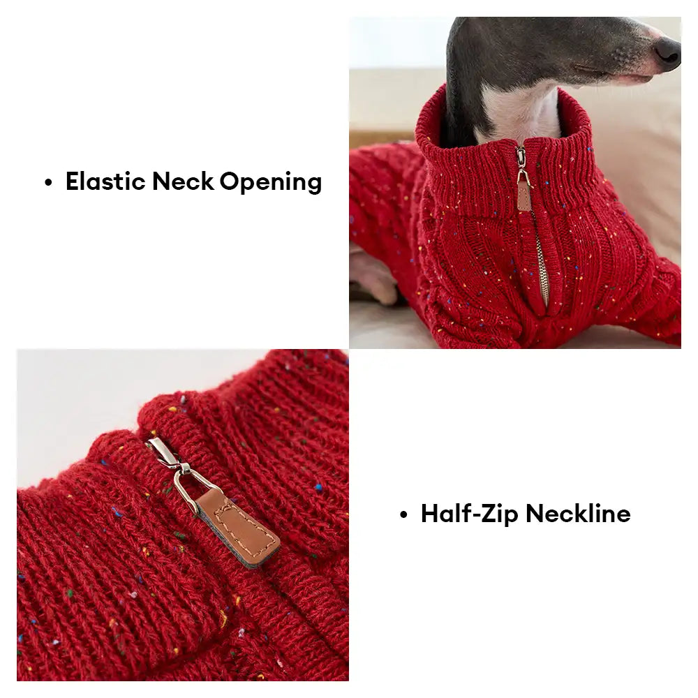 Cable Knit Zipper Collar Dachshund Dog Jumper