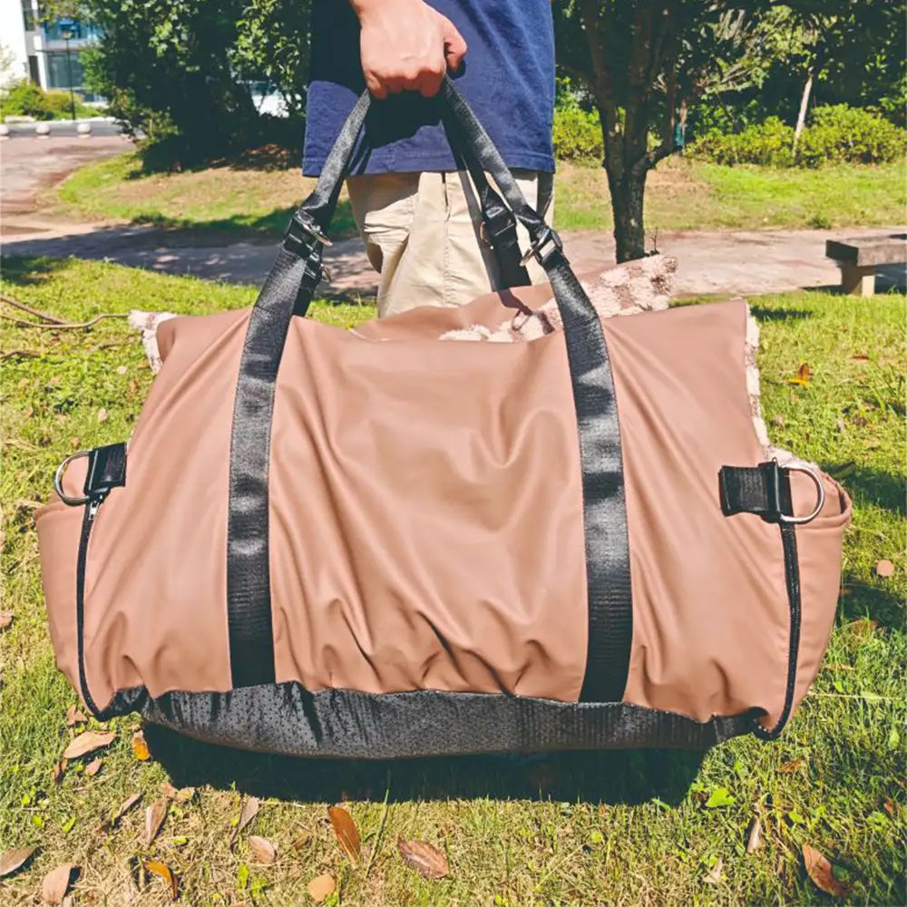 Chequerboard Faux Leather Safety Centre Console Pet Car Seat and Carrier 2-in-1