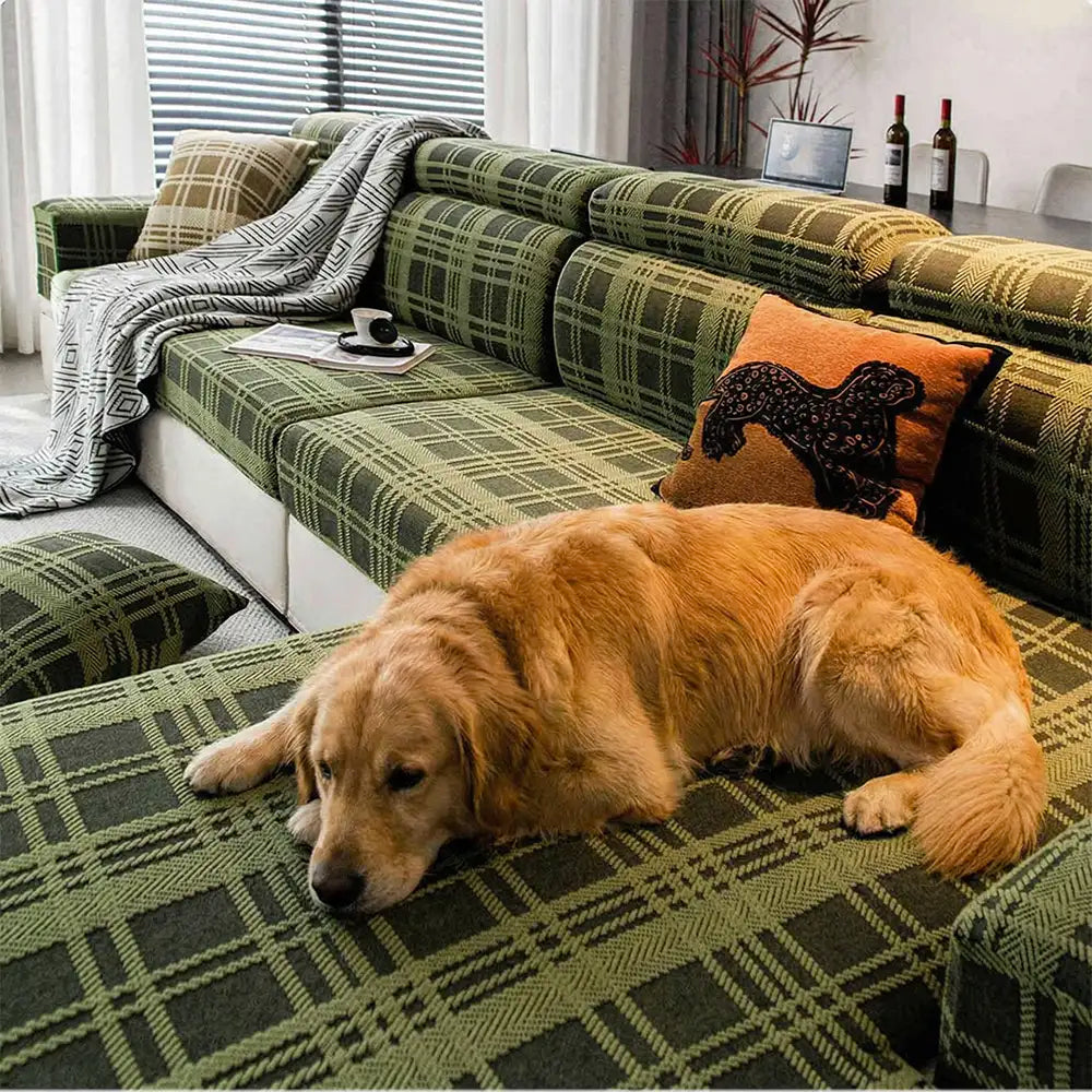 Checkered Stretch Universal Fully Fitted Anti-Cat Scratch Sofa Cover - Suitable for All Seasons