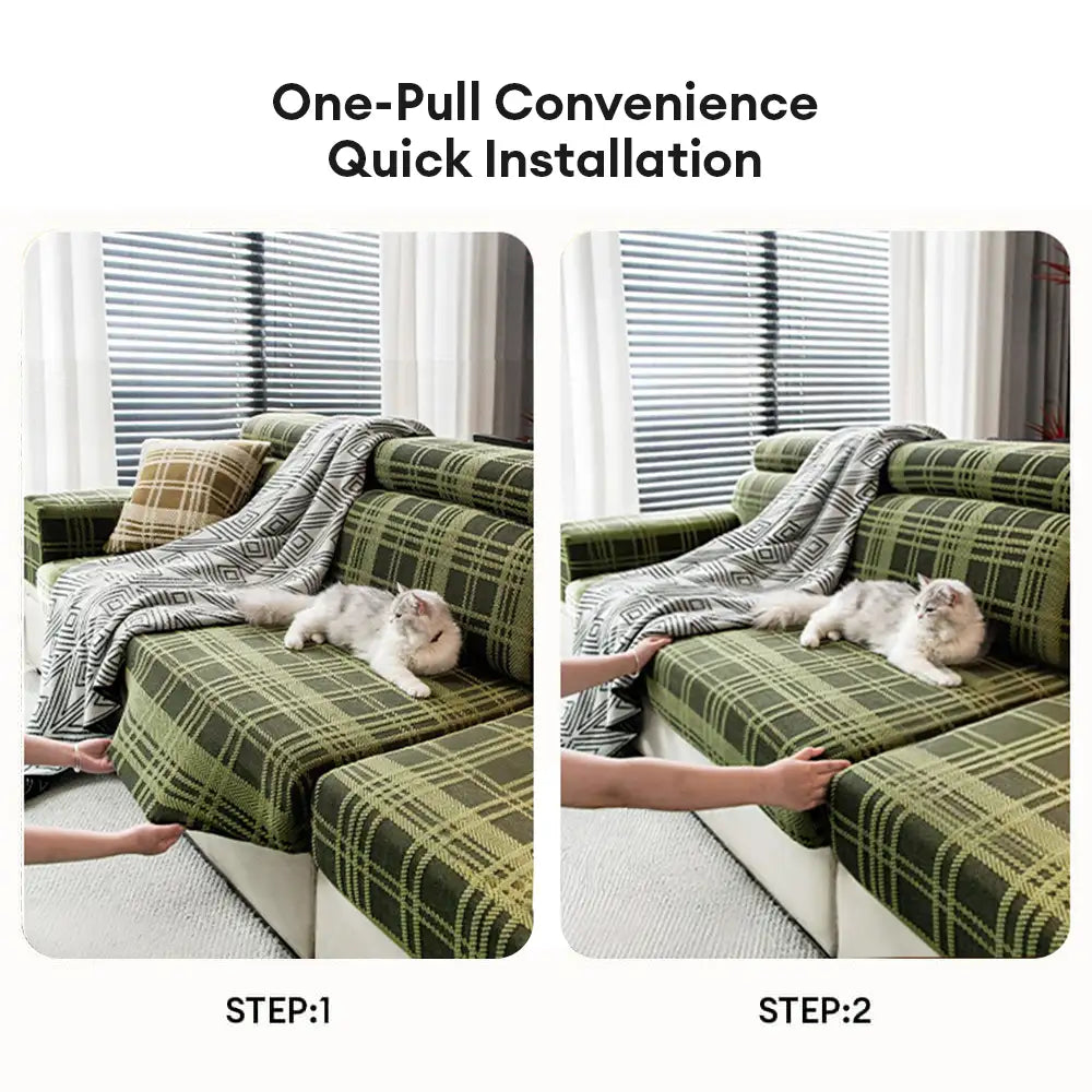 Checkered Stretch Universal Fully Fitted Anti-Cat Scratch Sofa Cover - Suitable for All Seasons