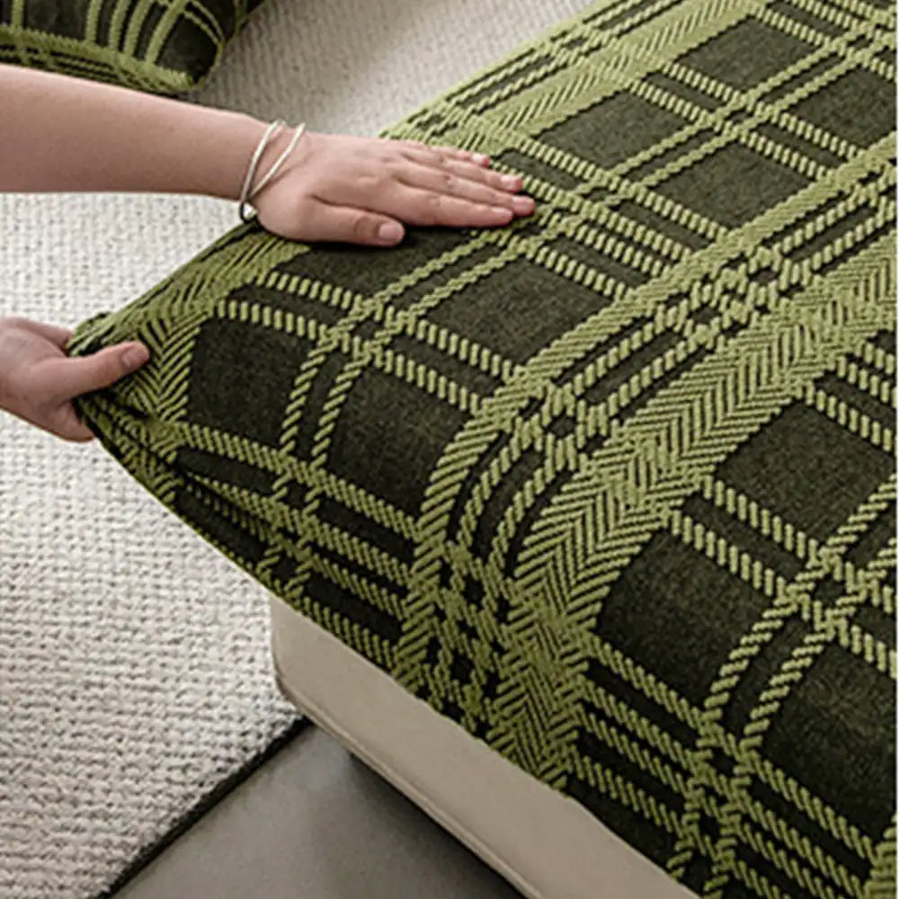 Checkered Stretch Universal Fully Fitted Anti-Cat Scratch Sofa Cover - Suitable for All Seasons