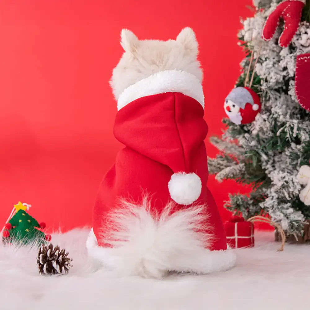 Christmas Santa Pet Cloak Warm Plush Dog Cape with Hat