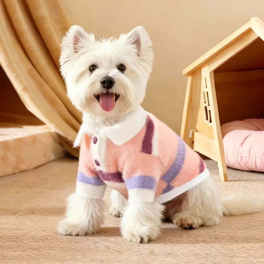 Color-Blocked Striped Faux Mink Fur Warm Dog Jumper Puppy Clothing