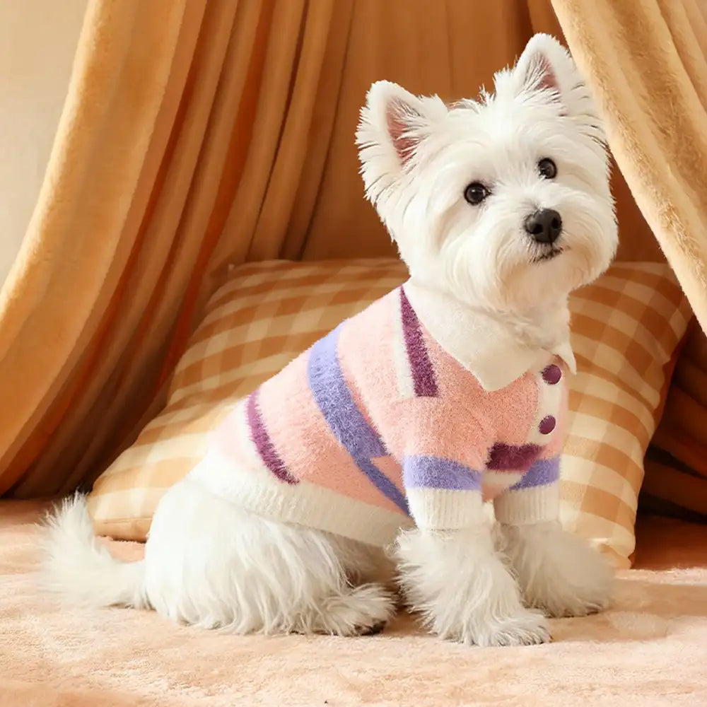 Color-Blocked Striped Faux Mink Fur Warm Dog Jumper Puppy Clothing