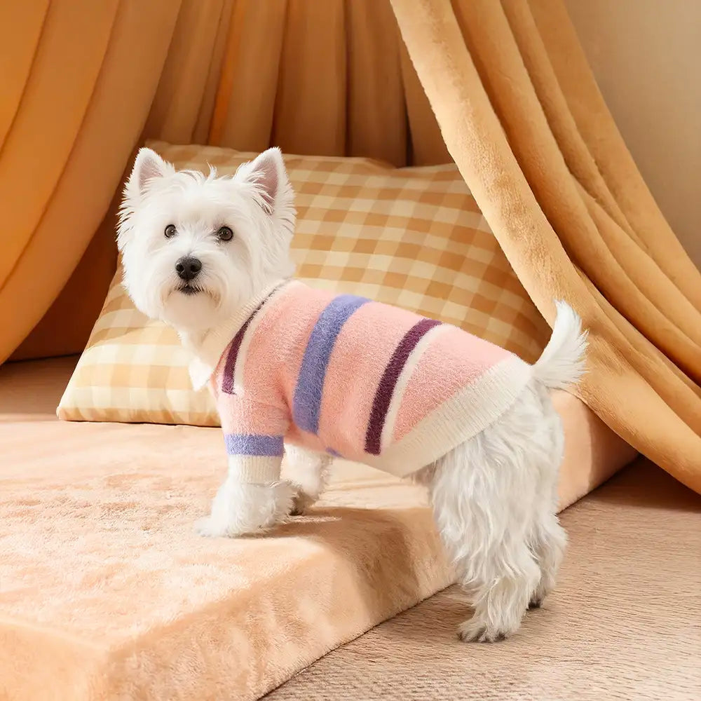 Color-Blocked Striped Faux Mink Fur Warm Dog Jumper Puppy Clothing