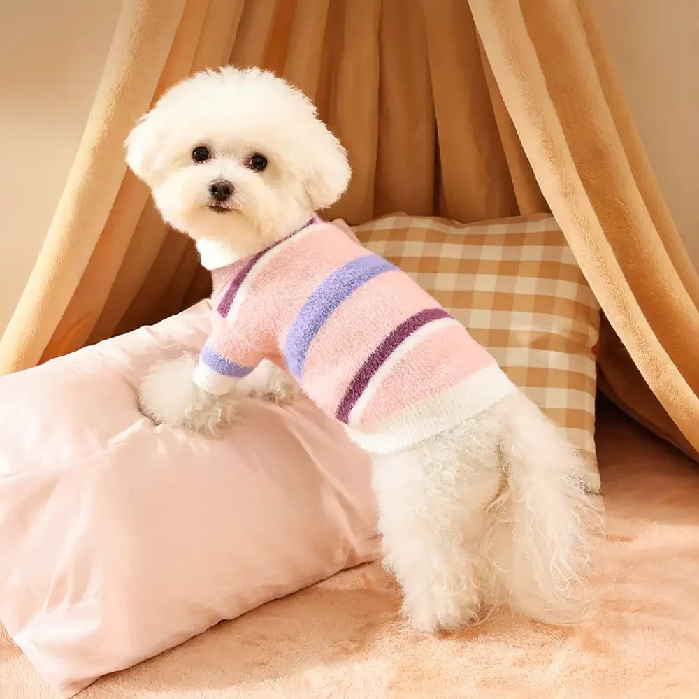Color-Blocked Striped Faux Mink Fur Warm Dog Jumper Puppy Clothing