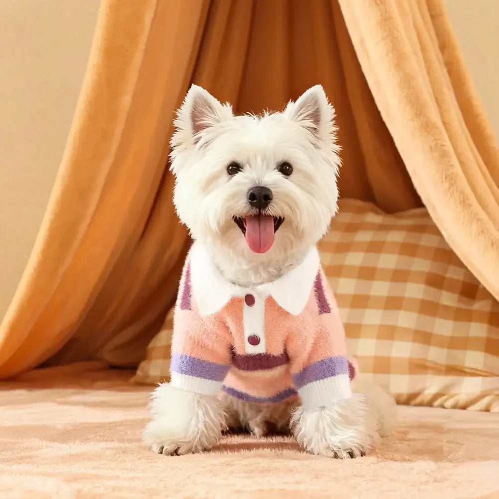 Color-Blocked Striped Faux Mink Fur Warm Dog Jumper Puppy Clothing