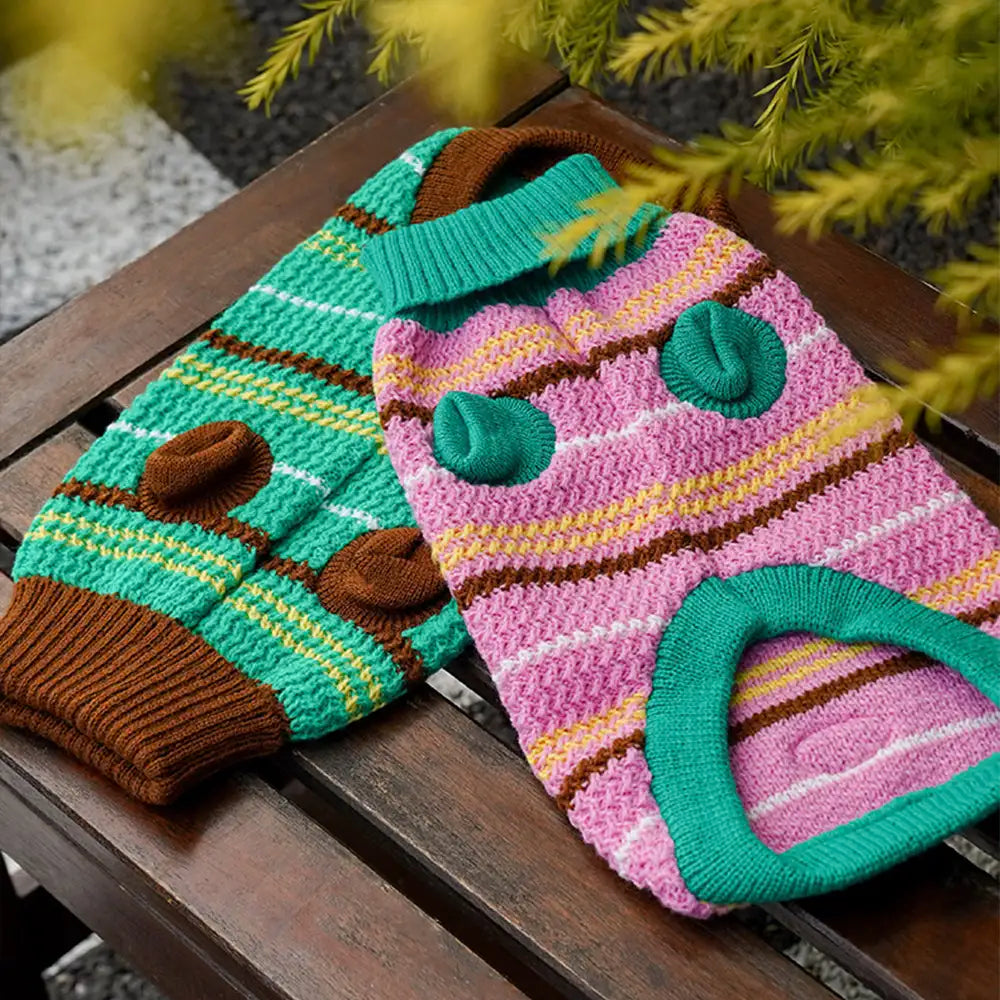 Color Blocked Striped Dachshund Dog Jumper