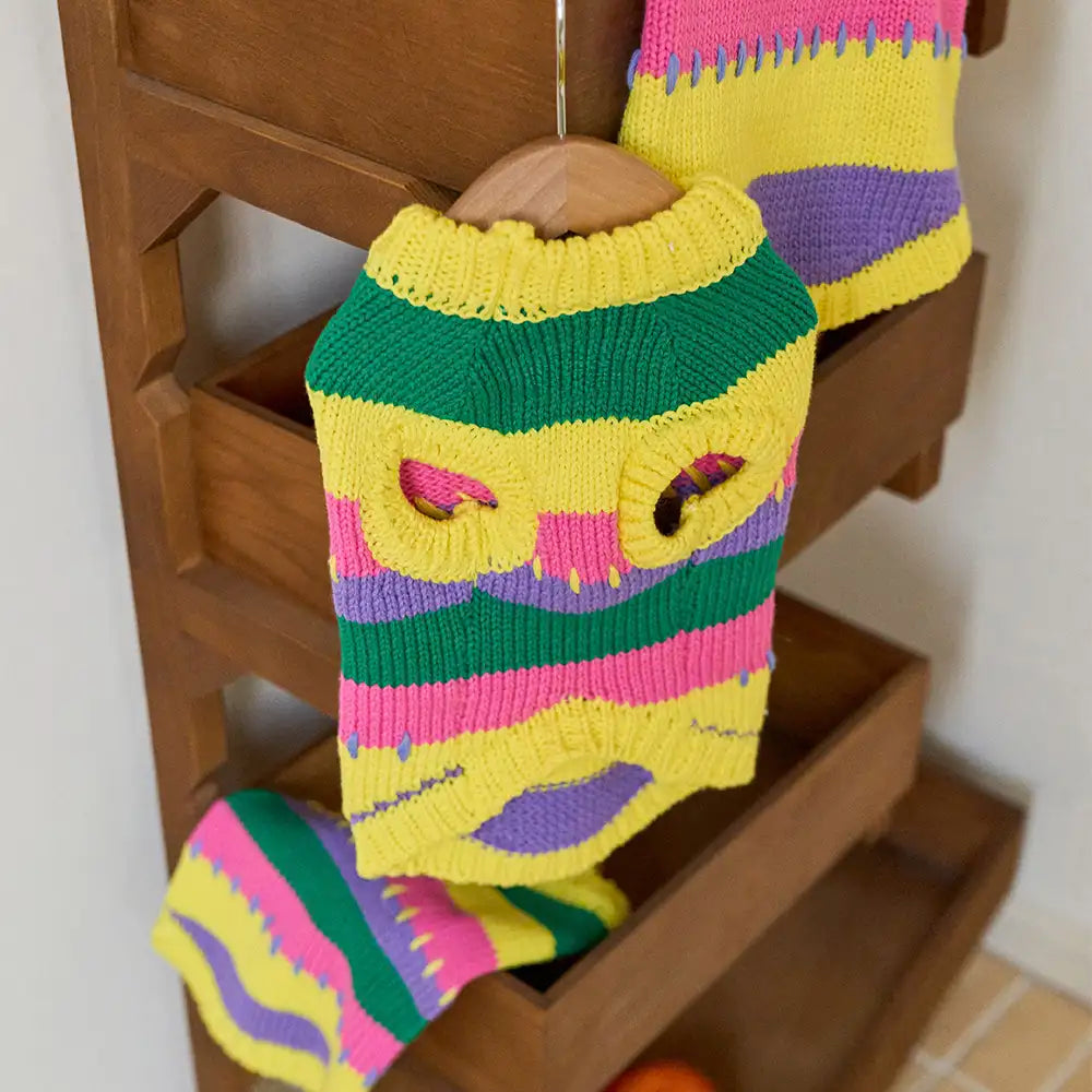 Color Blocked Striped Dachshund Sleeveless Dog Jumper