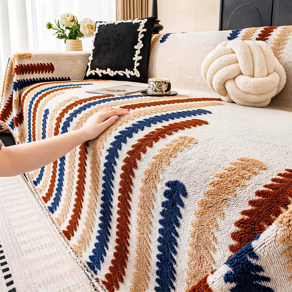 Colourful Colour-Blocked Anti-Scratch Plush Sofa Protection Sofa Cover