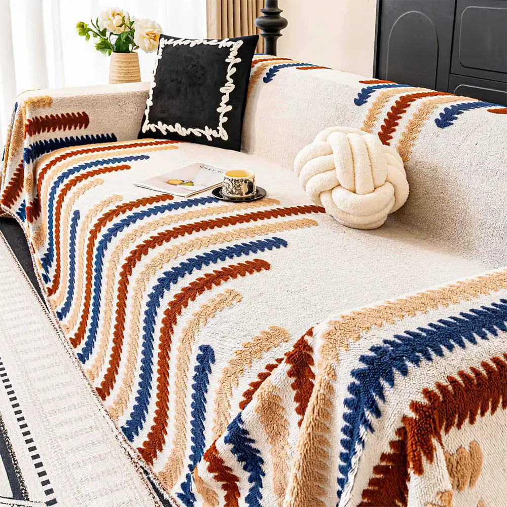 Colourful Colour-Blocked Anti-Scratch Plush Sofa Protection Sofa Cover