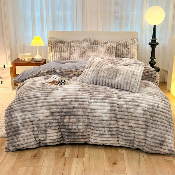 Colourful Gradient Textured Bubble Faux Rabbit Fur Soft Bed Sheet Set