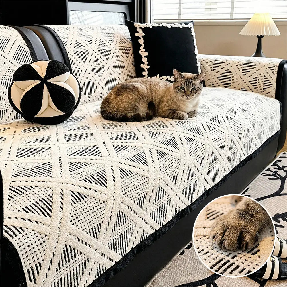Creative Plaid Pattern Anti-Cat Scratch And Non-Slip Sofa Cover - Suitable For All Seasons