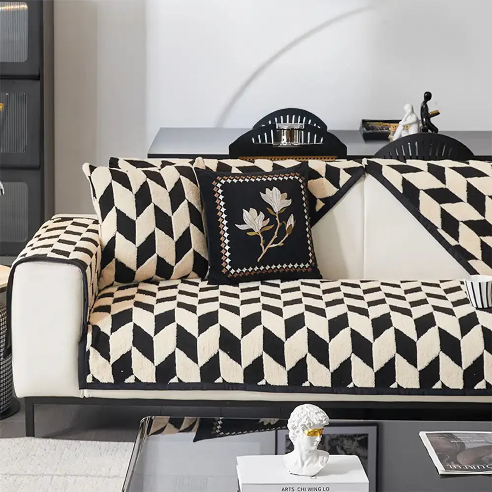Diamond-Pattern Plush Sofa Cover
