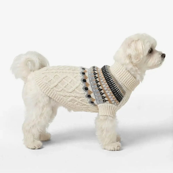 Fair Isle Pattern Knitted Linen Dog Jumper Sweater with Classic Collar