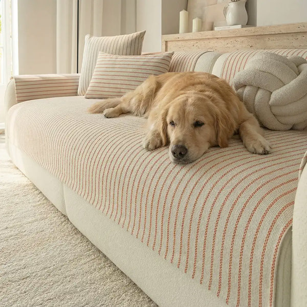Faux Cotton-Linen Chenille Striped Breathable Scratch-Resistant Sofa Cover