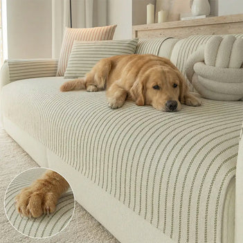Faux Cotton-Linen Chenille Striped Breathable Scratch-Resistant Sofa Cover