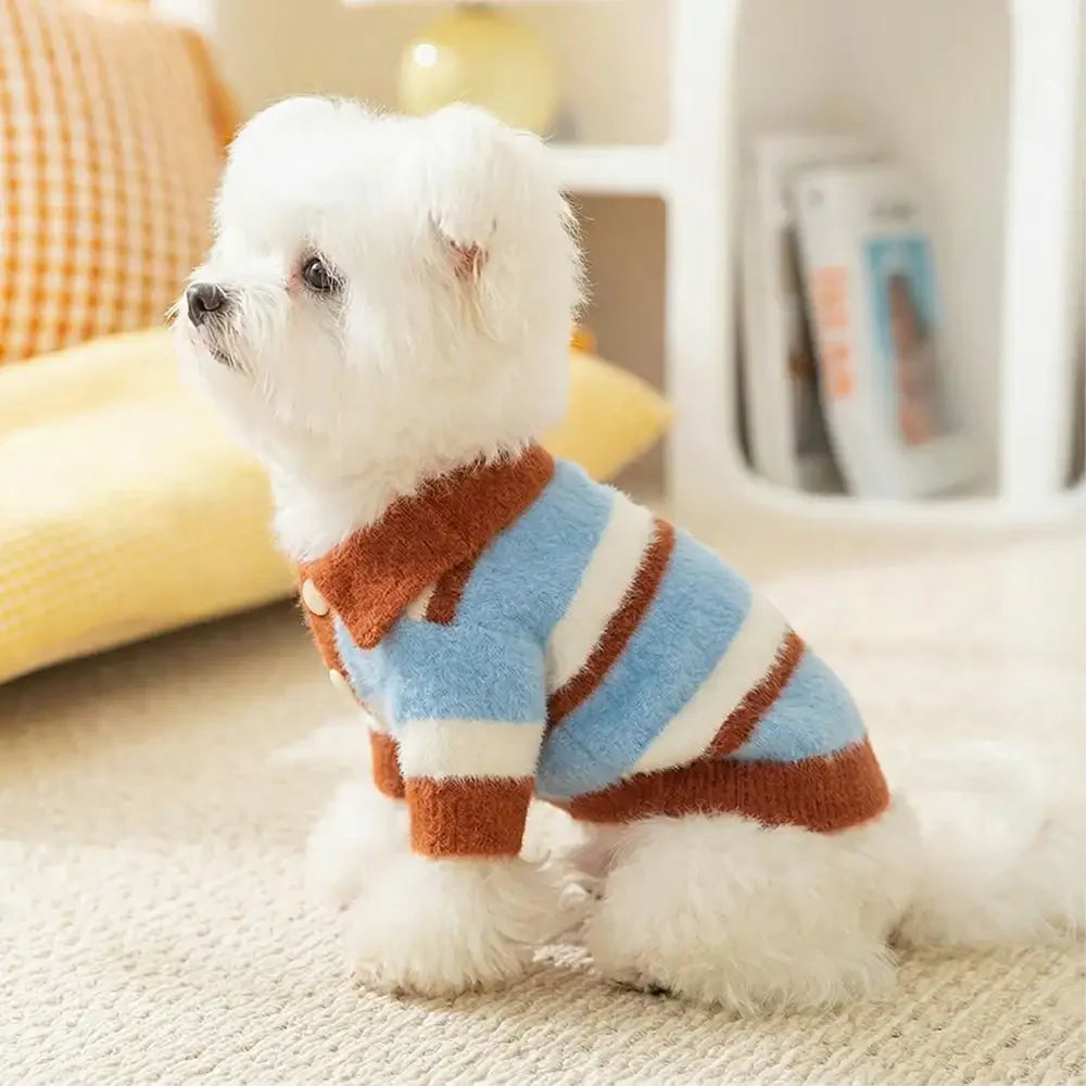 Faux Wool Color-Block Dog Jumper with Striped Collar