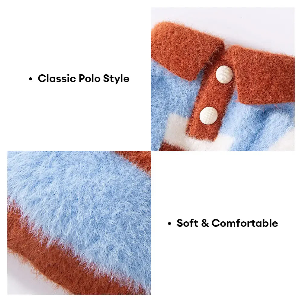 Faux Wool Color-Block Dog Jumper with Striped Collar