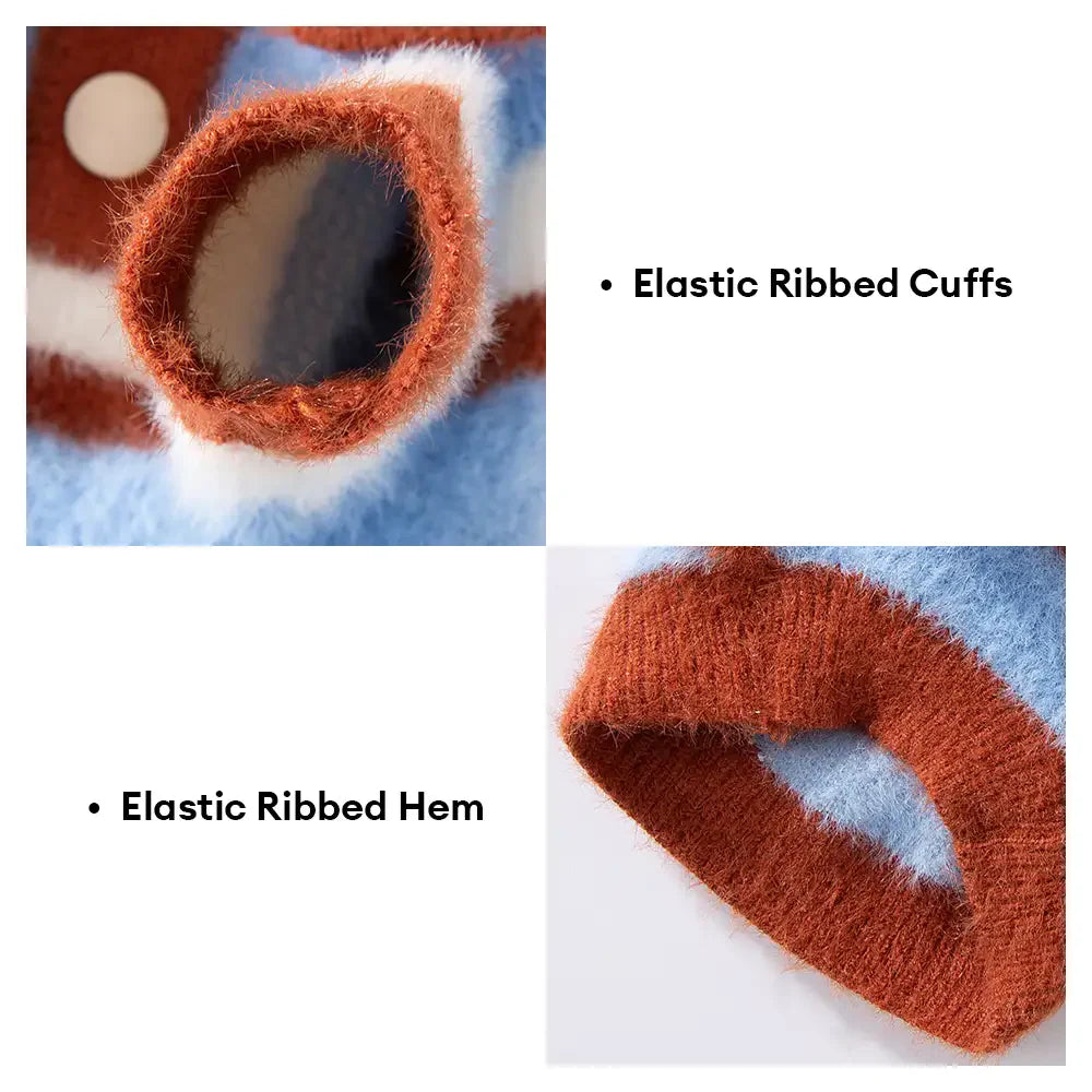 Faux Wool Color-Block Dog Jumper with Striped Collar
