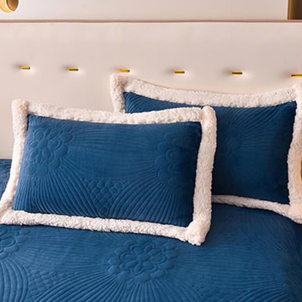 Floral Quilted Cosy Thickened Milk Fleece Bed Skirt Set