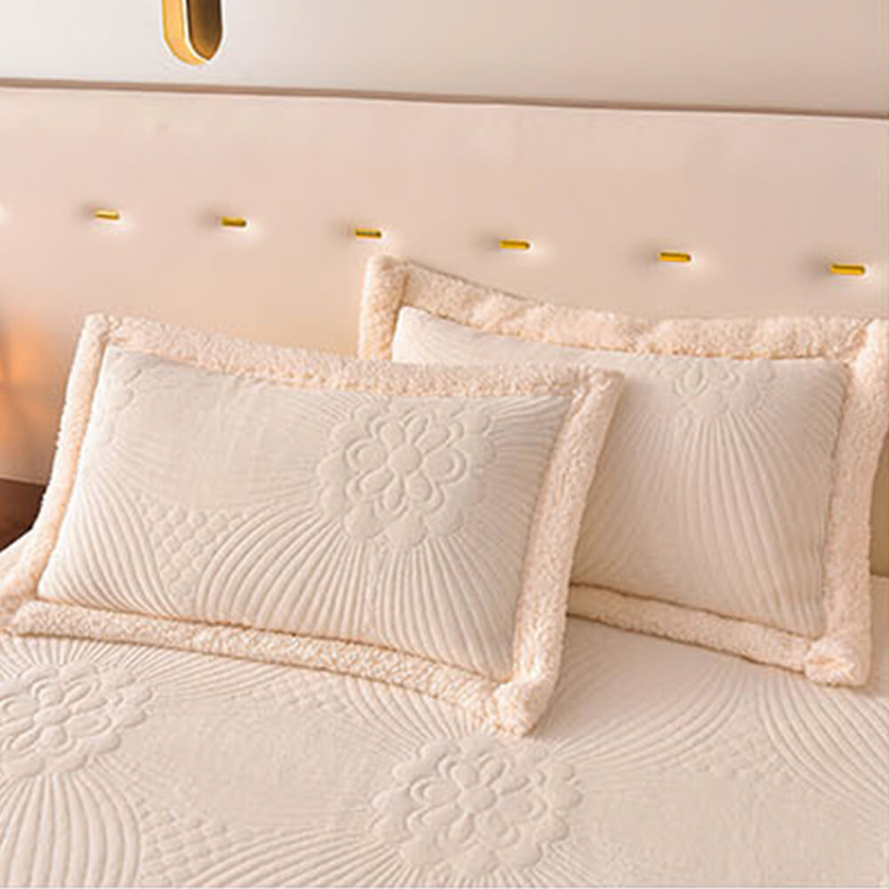 Floral Quilted Cosy Thickened Milk Fleece Bed Skirt Set