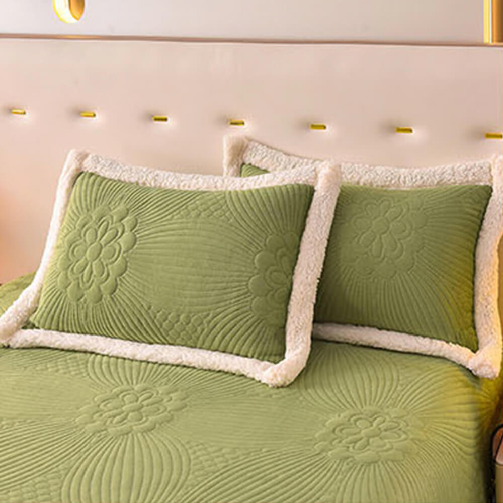 Floral Quilted Cosy Thickened Milk Fleece Bed Skirt Set