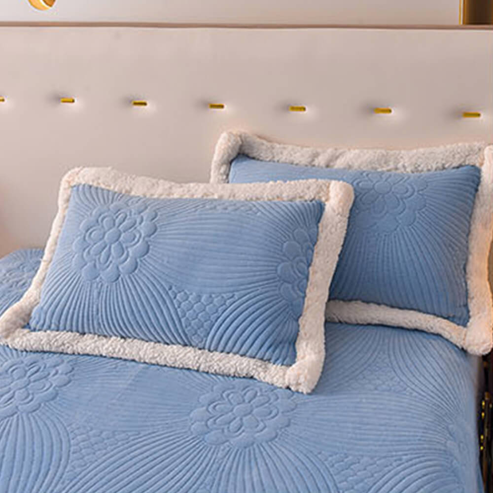 Floral Quilted Cosy Thickened Milk Fleece Bed Skirt Set