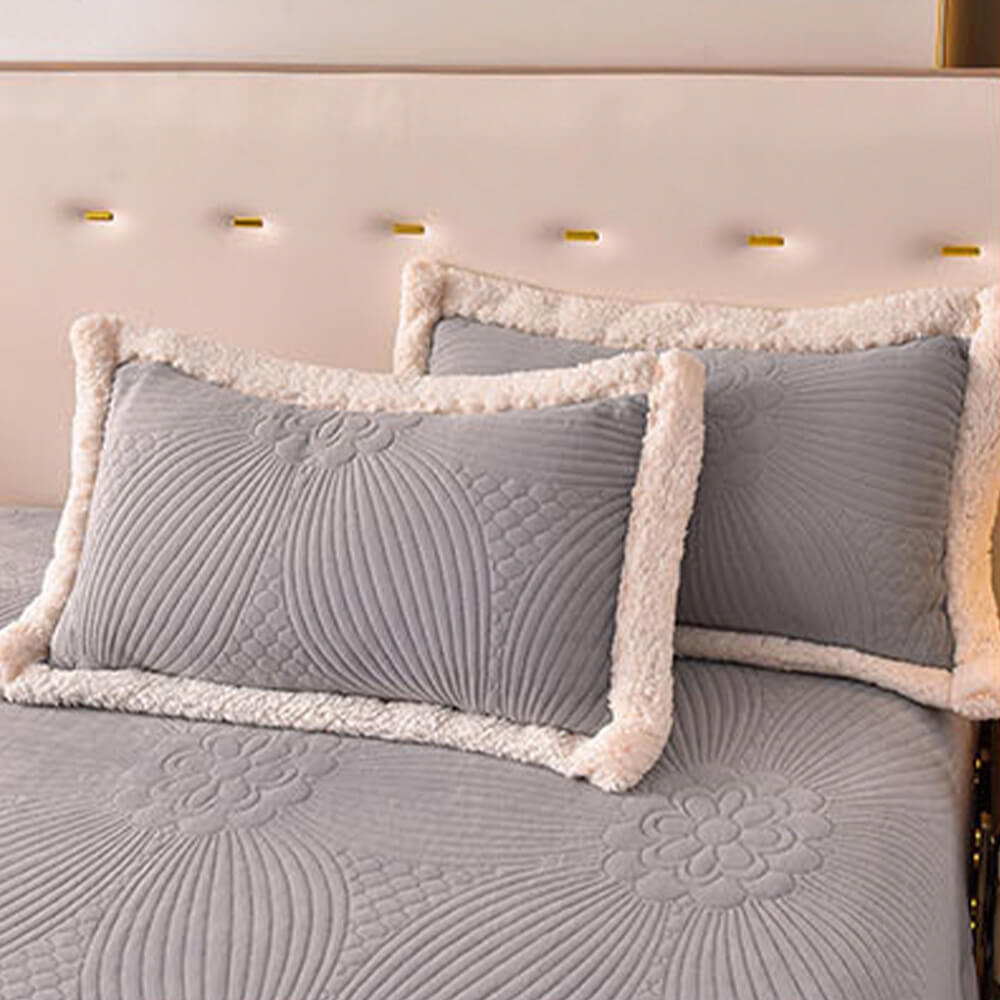 Floral Quilted Cosy Thickened Milk Fleece Bed Skirt Set
