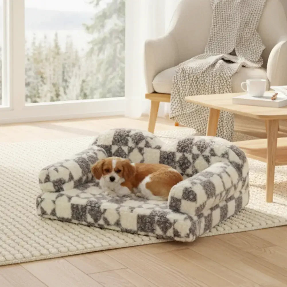 Geometric-Pattern Plush Thermal Removable And Washable Dog Bed