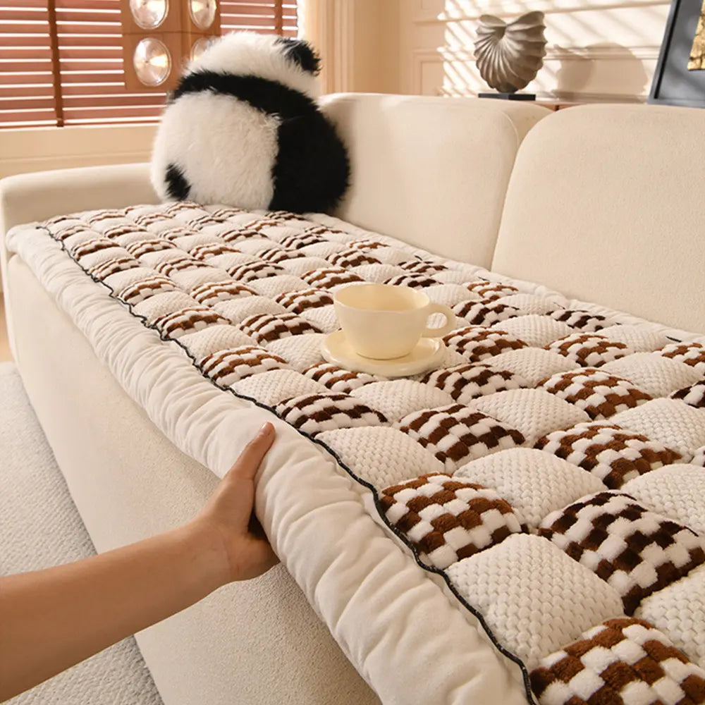 Handmade Plush Chequerboard Pet Mat Comfortable Sofa Cover