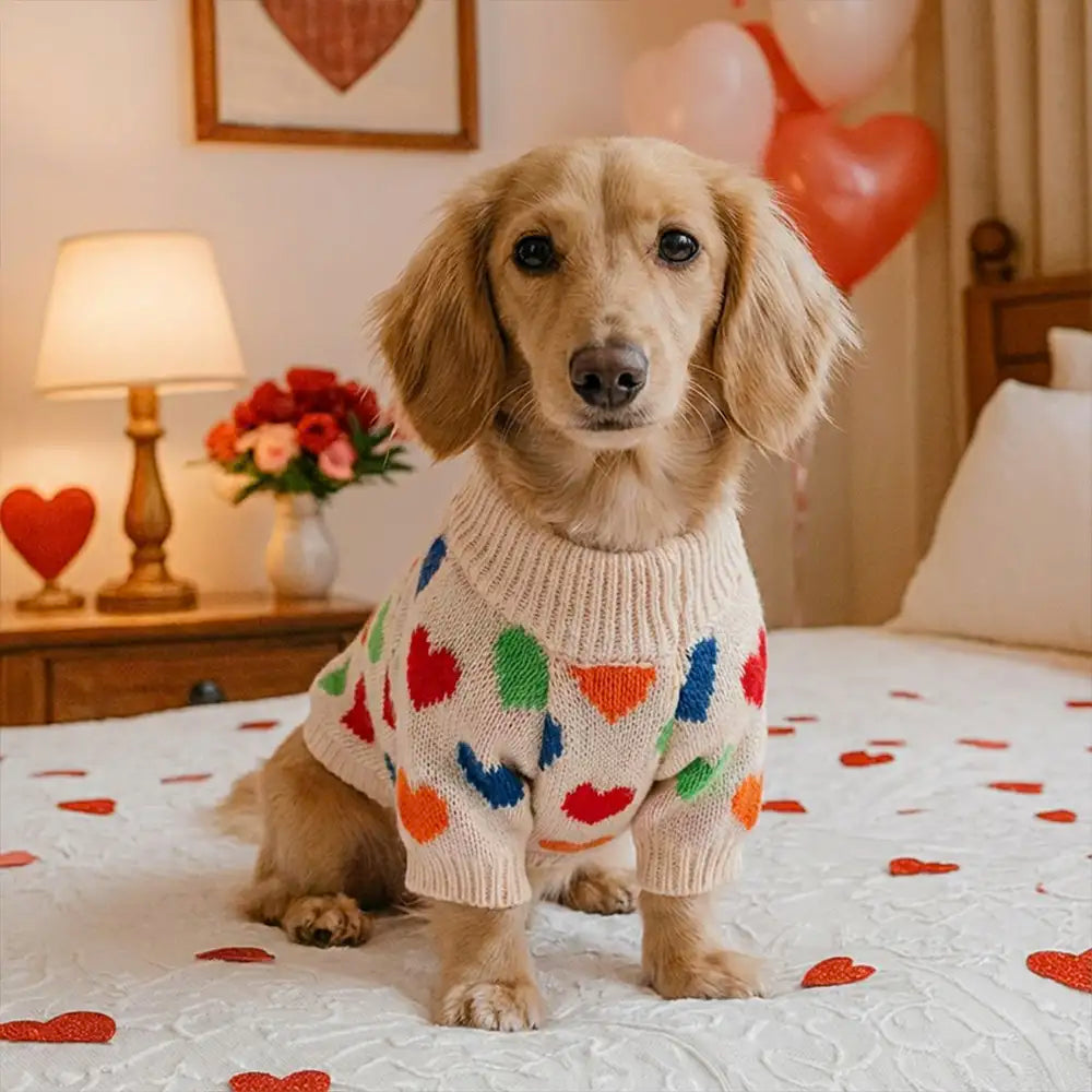 Heart Patterned Dachshund Dog Jumper Dog Clothes Sweater