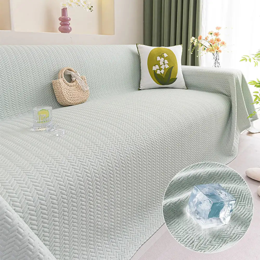 Herringbone Ice Silk Cooling Breathable Sofa Protector Washable Sofa Cover Sofa Throws