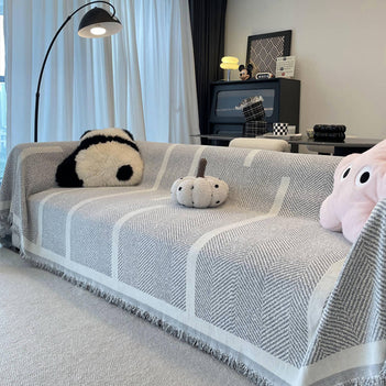 Herringbone Pattern Fringed Chenille Throw Sofa Cover Sofa Throws