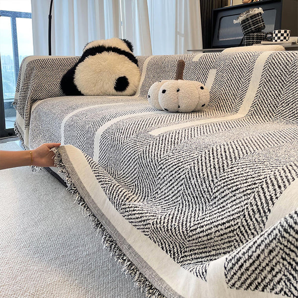 Herringbone Pattern Fringed Chenille Throw Sofa Cover Sofa Throws