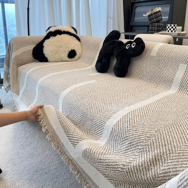 Herringbone Pattern Fringed Chenille Throw Sofa Cover Sofa Throws