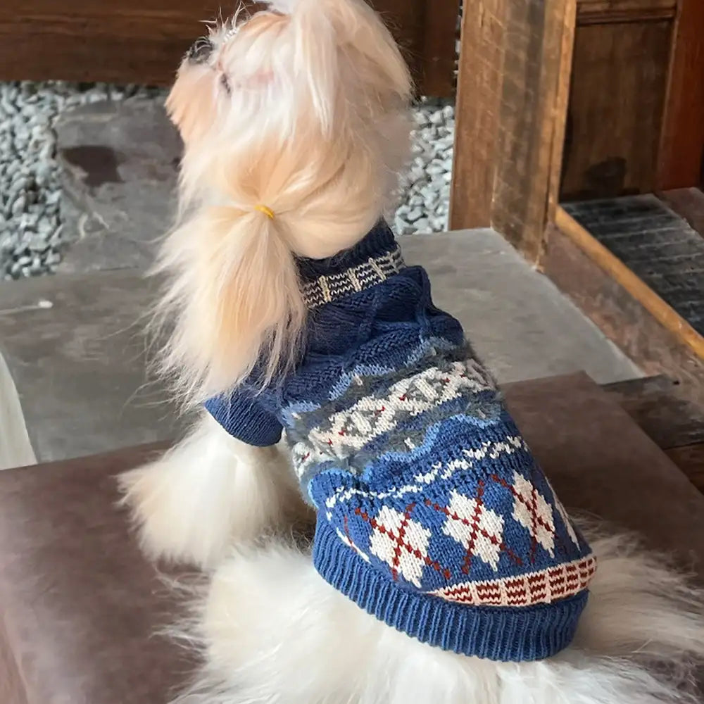 Knitted Fair Isle Diamond Dog Jumper