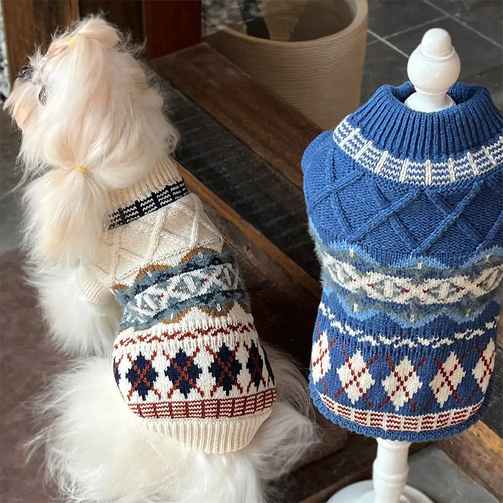 Knitted Fair Isle Diamond Dog Jumper