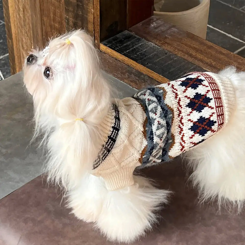 Knitted Fair Isle Diamond Dog Jumper