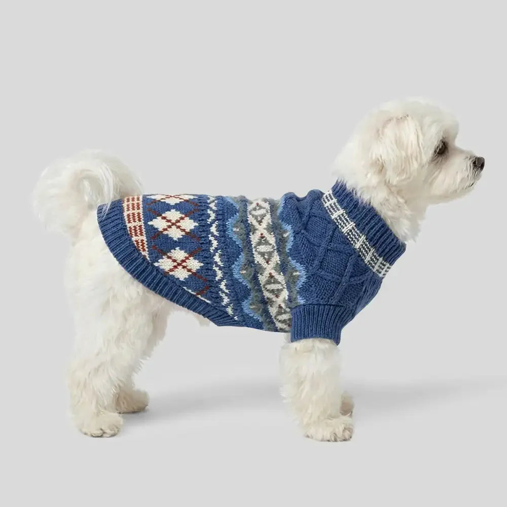 Knitted Fair Isle Diamond Dog Jumper