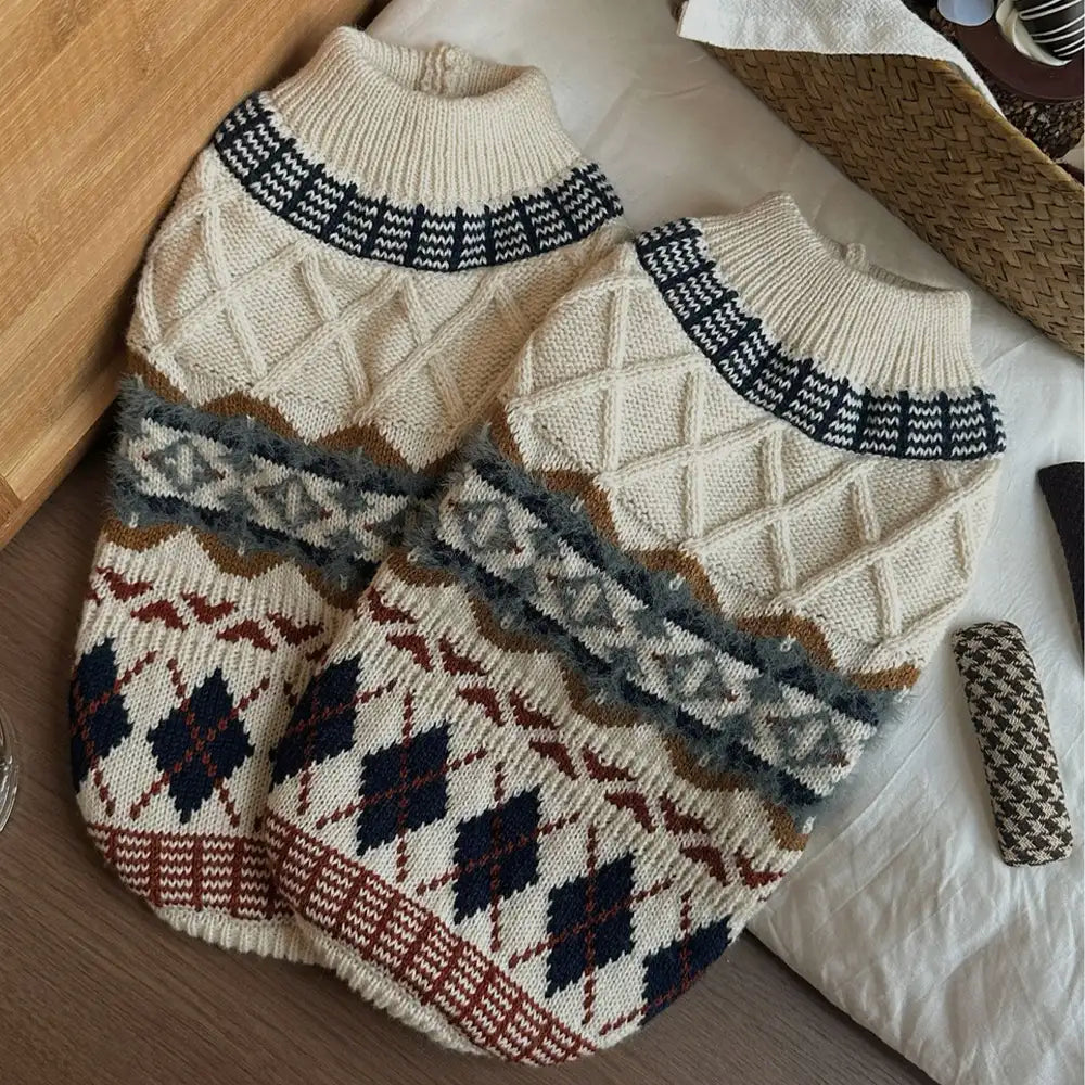 Knitted Fair Isle Diamond Dog Jumper