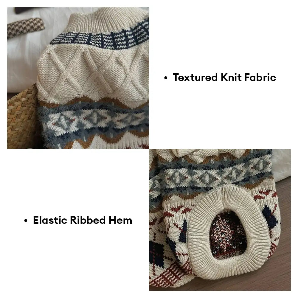 Knitted Fair Isle Diamond Dog Jumper
