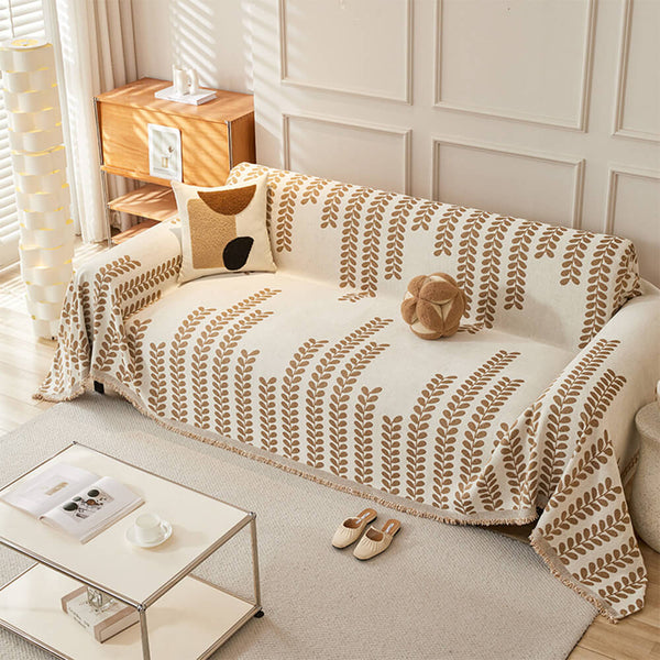 Leaf Stripe Chenille Fabric Fringe Decoration Sofa Cover