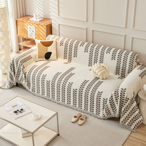Leaf Stripe Chenille Fabric Fringe Decoration Sofa Cover